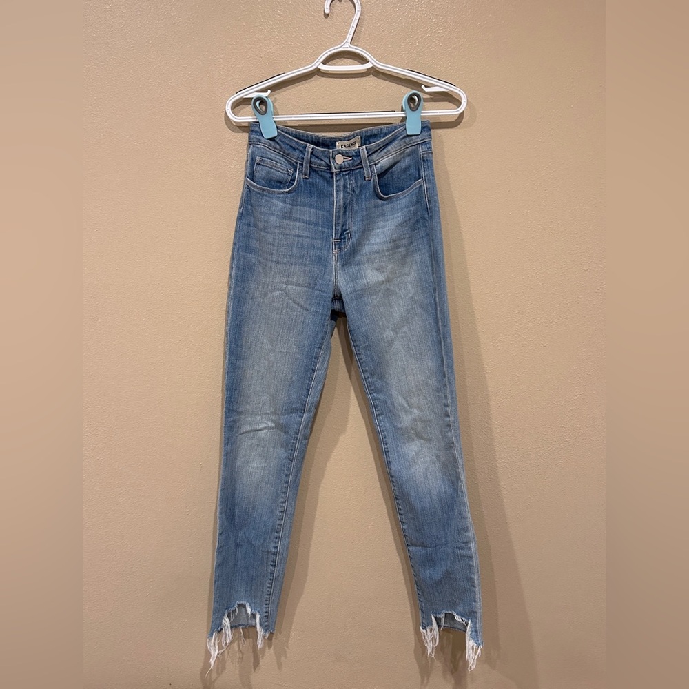 NWOT L'AGENCE Harlem Frayed Skinny Jeans in Tahoe Size 25 Light Wash Distressed